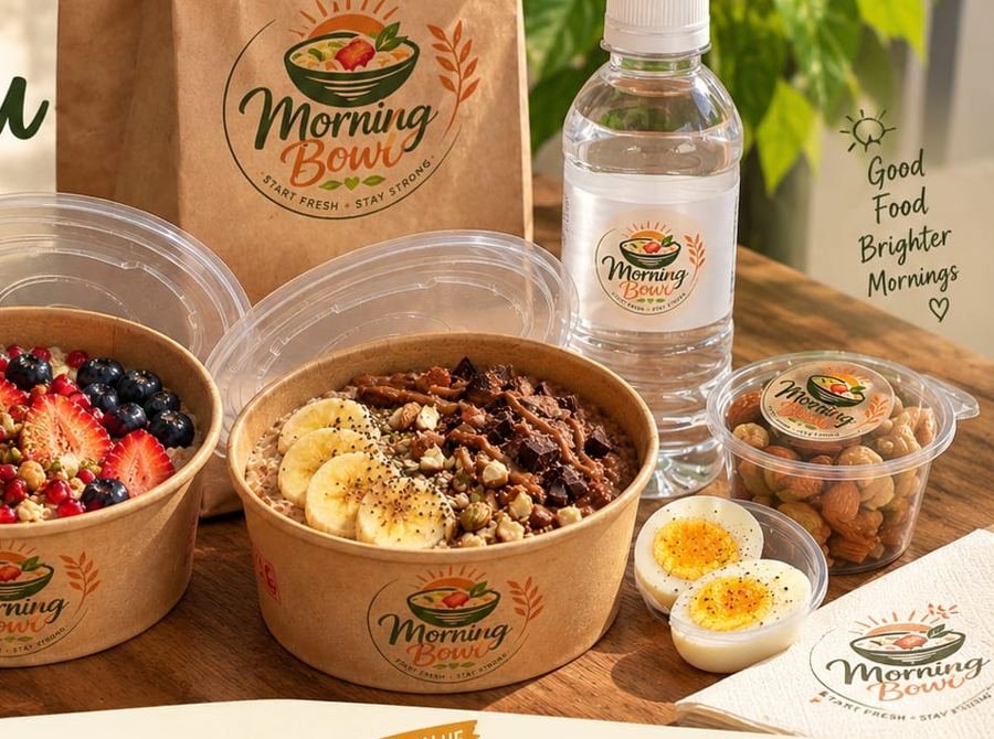 Morning Bowl oat bowls with fruit and protein toppings, boiled egg and soaked nuts